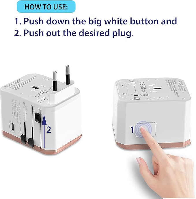 International Plug Adapter, Unidapt Travel Adapter Worldwide - All in one Universal Charger USB Travel Power Adaptor with 5 USB for EU AU UK USA - 160 Countries (Rose Gold)