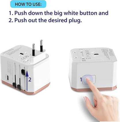 International Plug Adapter, Unidapt Travel Adapter Worldwide - All in one Universal Charger USB Travel Power Adaptor with 5 USB for EU AU UK USA - 160 Countries (Rose Gold)