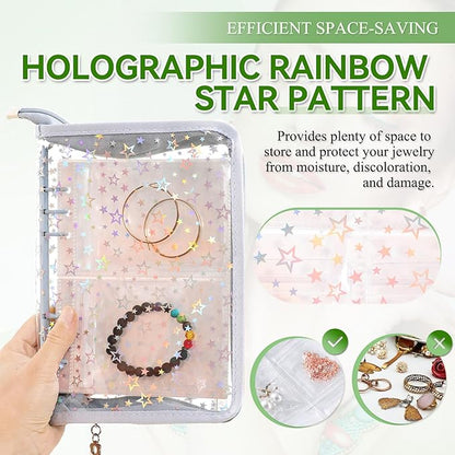 Jewelry Organizer Case Travel Clear Earring Organizer Case Transparent Jewelry Storage Book (Light blue, with 48 Pcs large Jewelry Pouches)