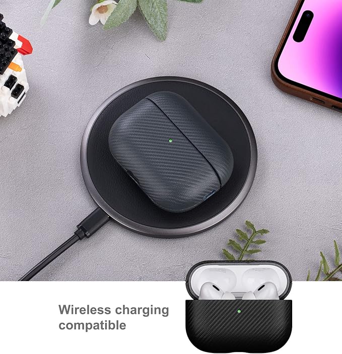 LOPIE Handmade AirPods Pro 2nd Generation Case (Not for 1st Gen) - Carbon Fiber Style Vegan Leather Protective Cover for Men/Women - Black
