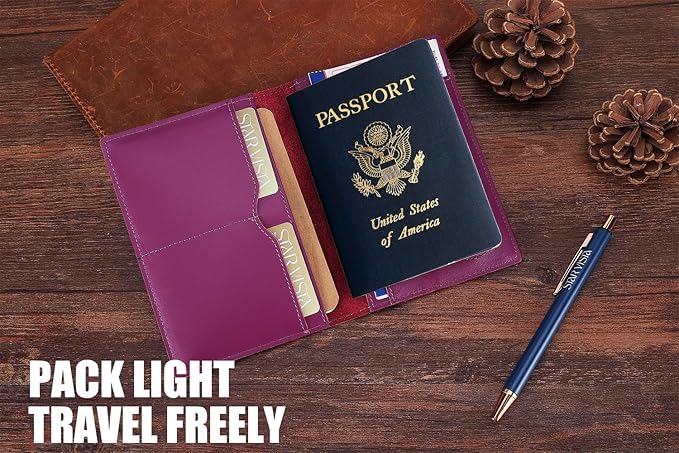 STAR VISTA Albatross Leather Travel Passport Holder, Minimalist Design, Calfskin Leather Case for Women and Men - Slim Passport Wallet, Bifold, RFID Blocking, with AirTag Holder, Violet