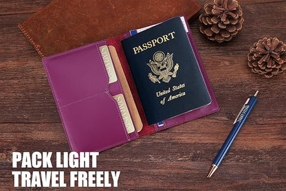 STAR VISTA Albatross Leather Travel Passport Holder, Minimalist Design, Calfskin Leather Case for Women and Men - Slim Passport Wallet, Bifold, RFID Blocking, with AirTag Holder, Violet