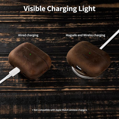 Belemay Handcrafted Crazy Horse Leather Case for AirPods Pro 3rd Gen (2025), Vintage Aesthetic, Two-Tone Effect, Unique Patina, Compatible with MagSafe, Compatible with Airpods Pro 3, Rustic Brown