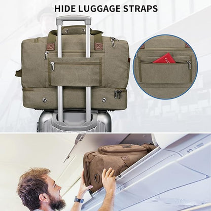 WITZMAN Duffle Bag for Men 50L Canvas Weekender Overnight Bag with Toiletry Bag Sets Travel Duffel Bag Shoes Compartment(A8010-2 Army Green)