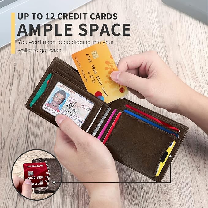 RUNBOX AirTag-Wallet-Mens-Slim-RFID Blocking Wallets Leather with Bill Compartment Air Tag Bifold Card Holder Wallet Gifts for Men Dad