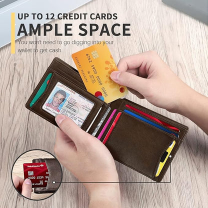 RUNBOX AirTag-Wallet-Mens-Slim-RFID Blocking Wallets Leather with Bill Compartment Air Tag Bifold Card Holder Wallet Gifts for Men Dad