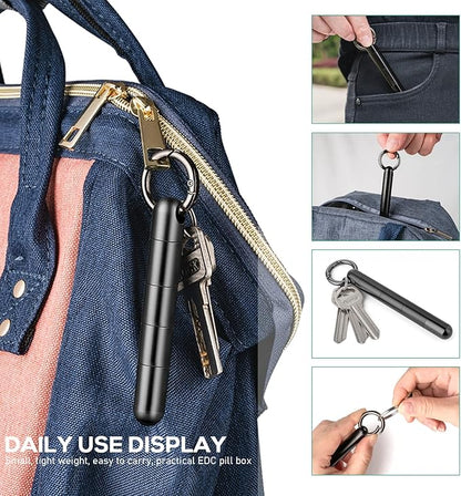 TISUR Keychain Pill Holder, Titanium Pill Case Small Pill Organizer Waterproof Pill Box, EDC Portable Pill Container Metal Tube for Travel Purse Outdoor