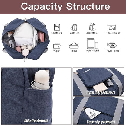 For Spirit Airlines Personal Item Bag 17.7x12.6x6.3 Foldable Travel Duffel Bag Underseat Carry-on Luggage for Women and men 25L(Navy Blue)