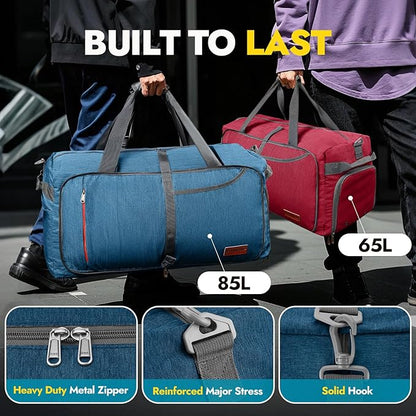 Canway 85L Travel Duffel Bag, Foldable Weekender Bag with Shoes Compartment for Men Women Water-proof & Tear Resistant
