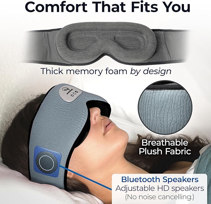 Mindsight DriftBand Sleep Mask with Bluetooth Headphones | Blackout Eye Mask with Memory Foam | Breathable Plush Fabric | Ultra-Thin Adjustable Speakers | Built for Sleep & Travel | Spot Clean Only