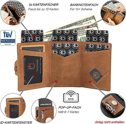 Mens Wallet Card Holder for AirTag, Leather Smart Wallet for Men, Airtag Wallet Pop Up Wallet, RFID Blocking, Slim, Minimalist, Large Capacity - 14-18 Card Capacity | ID Window | Cash Slot （Brown）