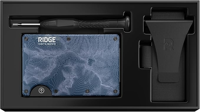 The Ridge Wallet - Slim Minimalist Compact Wallet and Card Holder| RFID Protected Front Pocket Wallets | Integrated Cash Strap | North Shore - Topographic