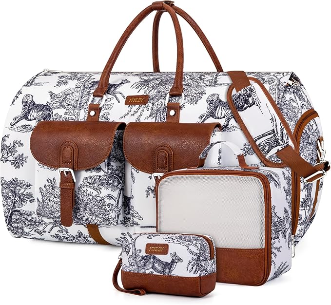 Garment Duffel Bag for Travel - Convertible Carry on Garment Duffel Travel Bag for Women Men Large Weekender Bag with Shoes Pouch 2 in 1 Hanging Suit Travel Duffel Bag 3pcs Set