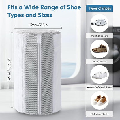 Shoe Washing Machine Bag 2Pack - Reusable Shoe Laundry Bag with Mesh Socks Bag - 360°Deep Protective Cleaning Bags for Sneakers Delicate Footwear - Home Dorm Travel Essentials, White