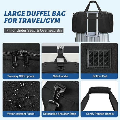 Duffle Bag for Men Travel Duffel Bags with Shoe Compartment Carry On Bag with Luggage Sleeve Overnight Weekend Gym Bag with Wet Pocket Carry On Luggage Bags