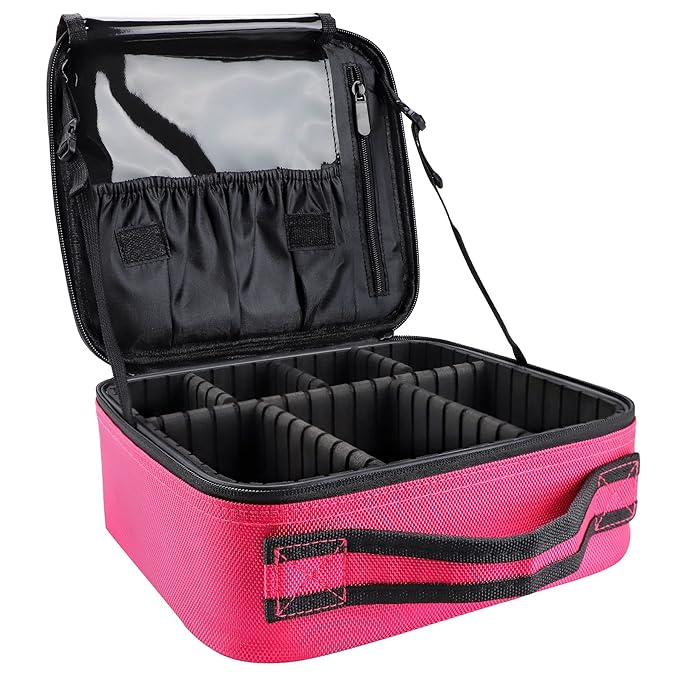 gzcz Travel Makeup Bag,Portable Makeup Case for Women,Professional Cosmetic Train Case Organizer Artist Storage Bag With Adjustable Dividers Brushes Toiletry Jewelry Digital Accessories