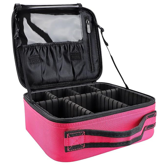 gzcz Travel Makeup Bag,Portable Makeup Case for Women,Professional Cosmetic Train Case Organizer Artist Storage Bag With Adjustable Dividers Brushes Toiletry Jewelry Digital Accessories