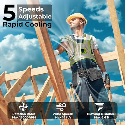 10000mAh Portable Waist Clip Fan, 40H Cooling Personal Wearable Fan, 5 Speeds 16000RPM Strong Belt Fan, Rechargeable Hands-free Neck Fan With Flashlight for Outdoor Jobsite Camping Traveling (Black)