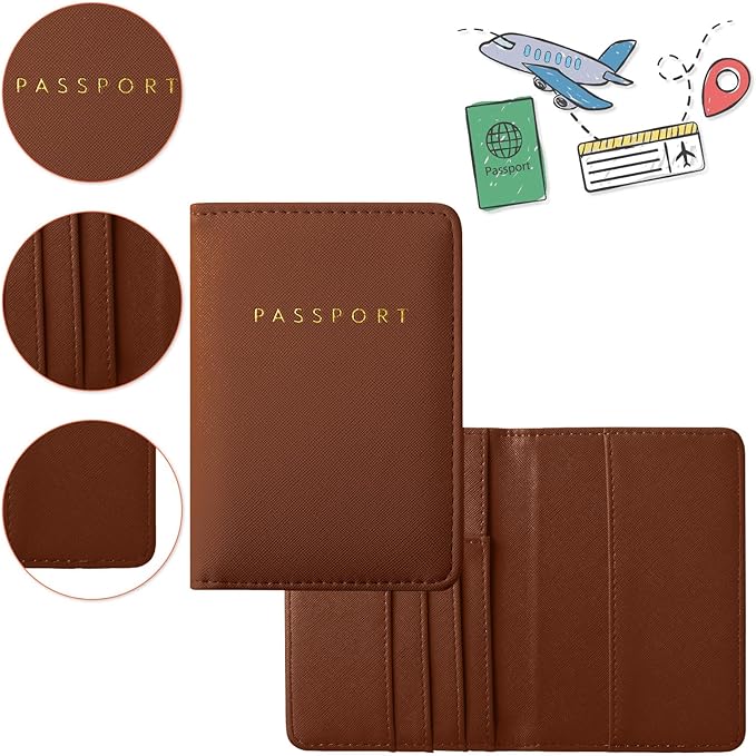 Frienda 2 Pieces Bridal Passport Covers Holder Waterproof Leather Holder Covers Travel Wallet Passport Case for Women and Men