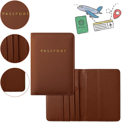 Frienda 2 Pieces Bridal Passport Covers Holder Waterproof Leather Holder Covers Travel Wallet Passport Case for Women and Men