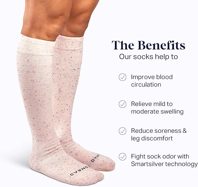 Comrad Recycled Cotton Knee High Socks - 15-20mmHg Graduated Compression Socks - Soft & Breathable Support Socks, Unisex