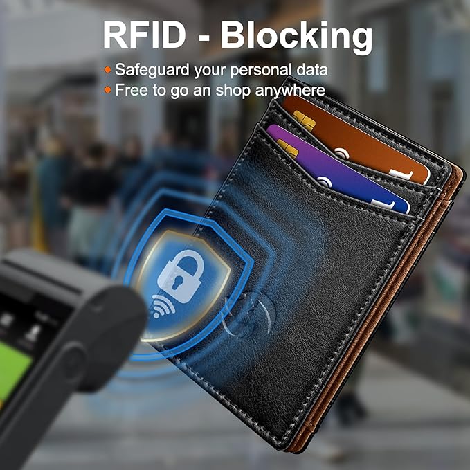 Magnetic Closure Slim Wallet for Men with Money Clip Gift Boxed,Genuine Leather Front Pocket Wallet, 3.9"x 2.7", RFID Blocking