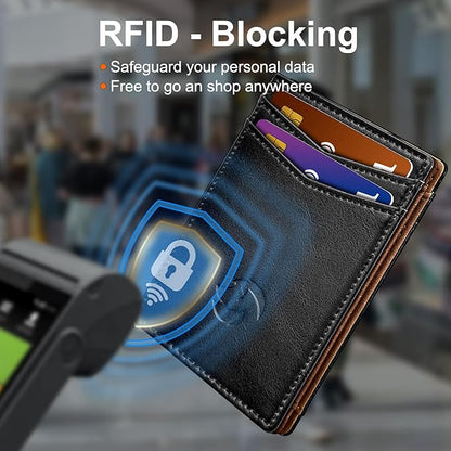 Magnetic Closure Slim Wallet for Men with Money Clip Gift Boxed,Genuine Leather Front Pocket Wallet, 3.9"x 2.7", RFID Blocking