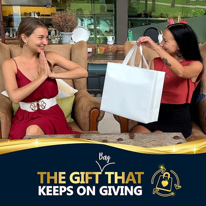 Nush Nush Large White Gift Bags Bulk - Set of 60 Reusable White Gift Bags Large Size With Handles - For Small Business Use, Wedding Gifts, Birthday Party Favor, Christmas, Holidays - 13x5x11 Size