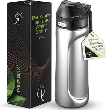 SipX™ Triple-Insulated Stainless Steel Water Bottle - 18oz. With Straw Lid, Reusable Insulated Water Bottle Keeps Cold For 12 Hours, Metal Water Bottle Made Of Sustainable Material For Hiking & Biking