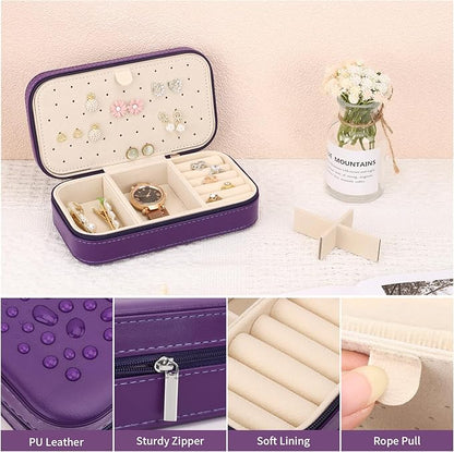 DesignSter Travel Jewelry Box, PU Leather Portable Jewelry Case, Small Jewelry Boxes for Gifts, Travel Jewelry Organizer for Women Rings Earrings Necklaces Bracelets (Dark Purple)