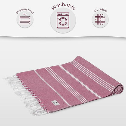 Turkish Beach Towel Soft & Drying Oversized (39" x 71") - Quick Dry, Versatile and Functional as Picnic, Travel and Beach Blanket, Yoga, Gym, Pool and Cruise Towels - Pink