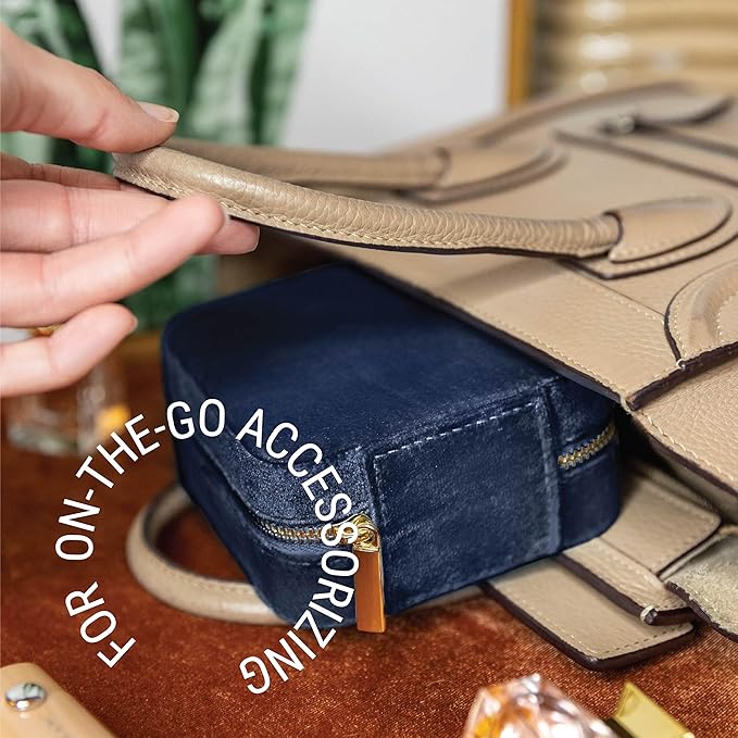 Benevolence LA Plush Velvet Jewelry Box | Travel Jewelry Case Organizer with Mirror | Featured in Oprah's Favorite Things | Best Gifts For Daughter, Girlfriend, Mom | Gifts For Her - Navy Blue