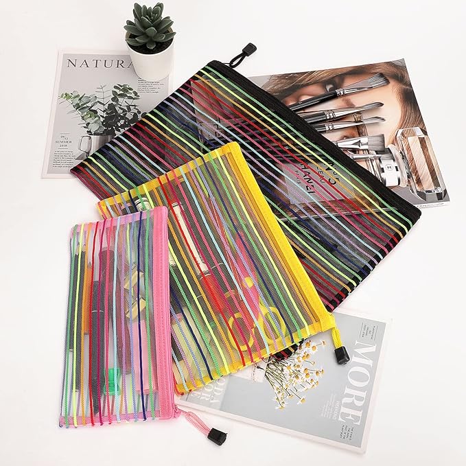 12 Pieces Zipper Nylon Mesh Pouch, Mesh Cosmetic Bags Makeup Bags Pencil Case, Multipurpose Travel Bags for Cosmetic School Office Supplies and Travel Accessories (Multicolor A, Assorted Sizes)