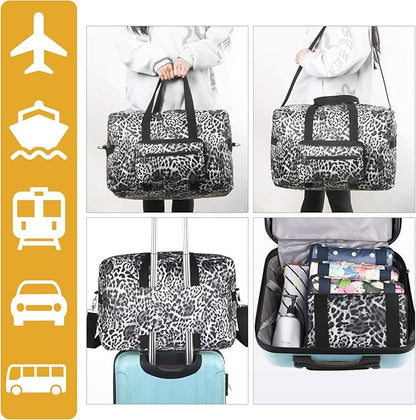 F.FETIVIN Travel Foldable Waterproof Duffel Bag - Lightweight Carry on Luggage Tote Duffel Bag(Leopard Print)