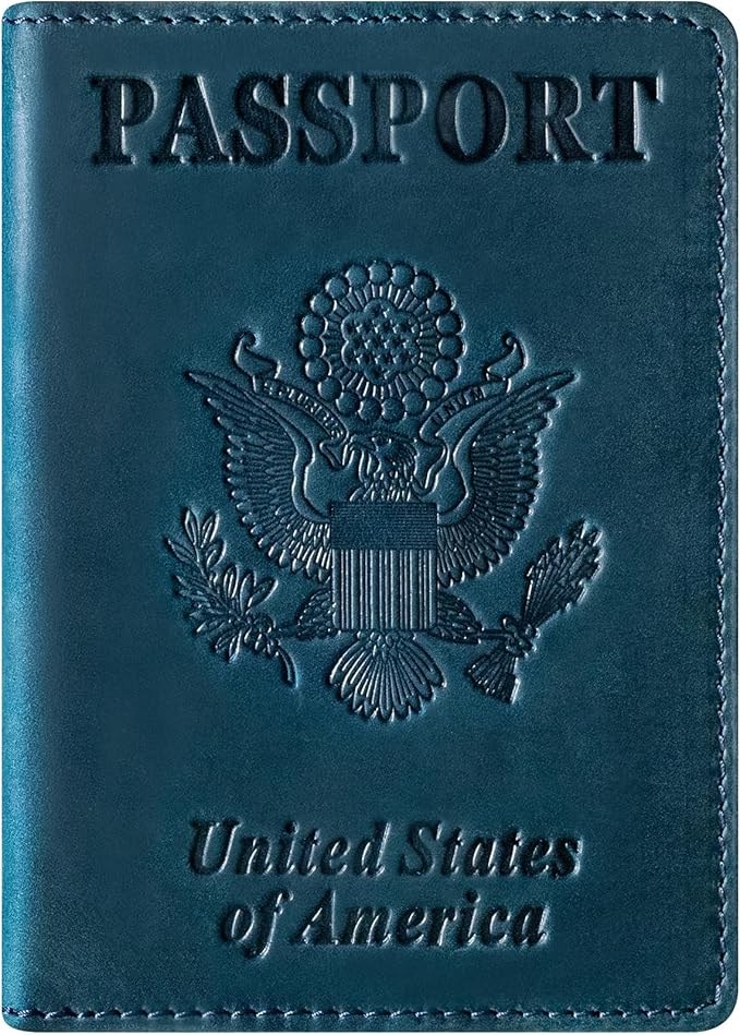 BIAOTIE Premium Leather Passport Holder Covers, Rfid Travel Wallet Passport Document Holder, Travel Essentials Wallet Cover Case for Men and Women (Blue)