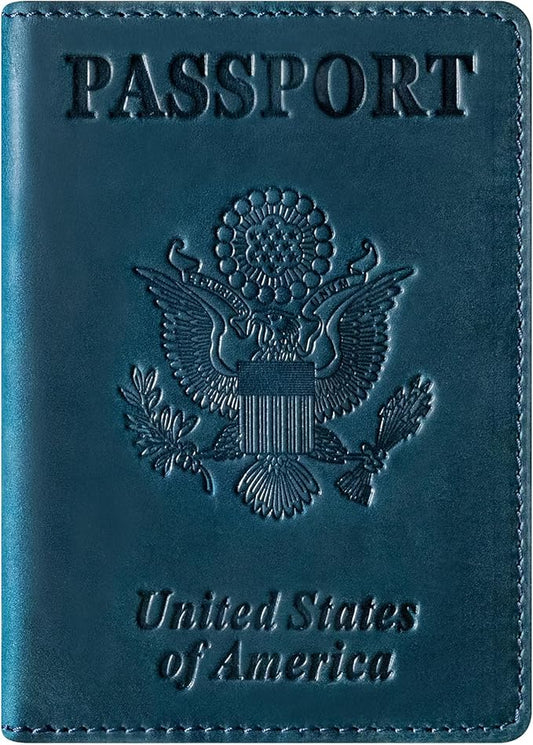 BIAOTIE Premium Leather Passport Holder Covers, Rfid Travel Wallet Passport Document Holder, Travel Essentials Wallet Cover Case for Men and Women (Blue)