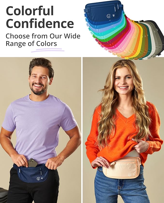 Vantamo Money Belt with RFID For Men & Women, Hidden Passport Holder for Travel, 2 Compartment Travel Fanny Pack for Women Anti Theft