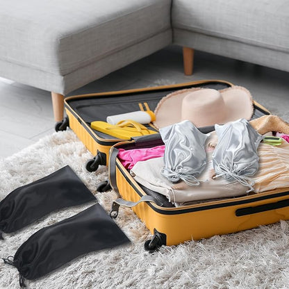 Patelai 20 Pcs Satin Shoe Bags for Travel Reusable Shoe Bag with Drawstring for Protecting Single Pouch Travel Dust Bags Storage Men Women, Black, Grey