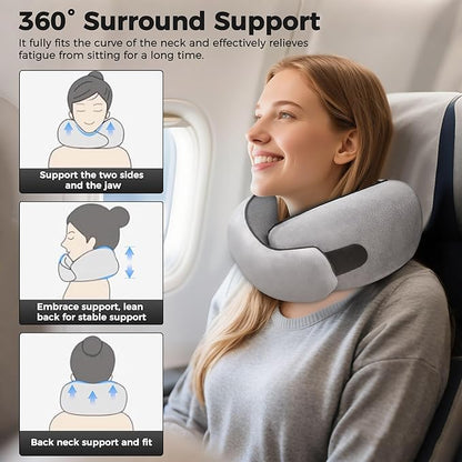 Neck Pillow for Traveling, Travel Pillows for Airplanes 2025 New 100% Pure Memory Foam, Neck Pillow Airplane with 360º Ergonomic Design, Travel Neck Pillows for Airplanes, Office and Car
