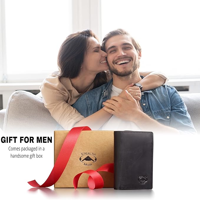 Stealth Mode Trifold Leather Wallet for Men with ID Holder and RFID Blocking (Black)