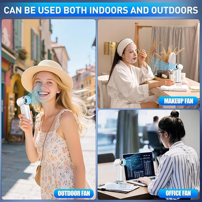 Portable Misting Fan - Mini Handheld Fan - 5000mAh Rechargeable Personal Mister Fans with Digital Display, 1-199 Speeds Adjustable, Birthday Gifts for Women Men Travel/Outdoor/Home/Office (White)