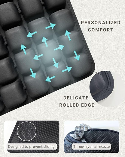Travel Cushion – Airplane Seat Cushion for Air Travel | Inflatable Seat Cushion 56 Cells for Long Flights, Car, Office & Wheelchair | Lightweight, Ergonomic Pain Relief & Tailbone Support