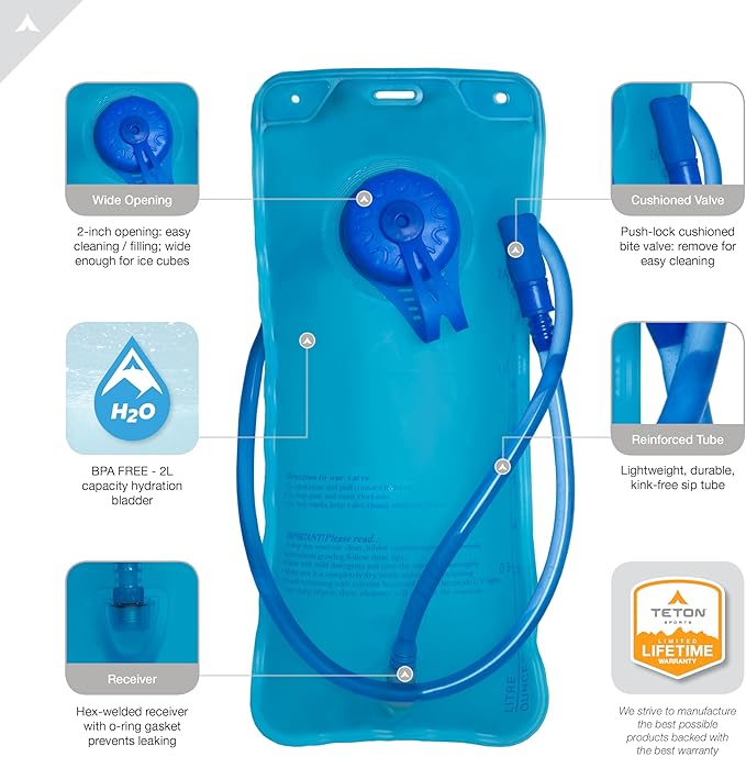 Teton Oasis/Trailrunner Hydration Backpack – Lightweight Water Pack with 2L/3L Bladder for Hiking, Running, Cycling, Biking – 2L/18L/22L Sizes – Sewn-in Rain Cover – Fits Men and Women