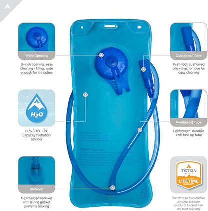 Teton Oasis/Trailrunner Hydration Backpack – Lightweight Water Pack with 2L/3L Bladder for Hiking, Running, Cycling, Biking – 2L/18L/22L Sizes – Sewn-in Rain Cover – Fits Men and Women