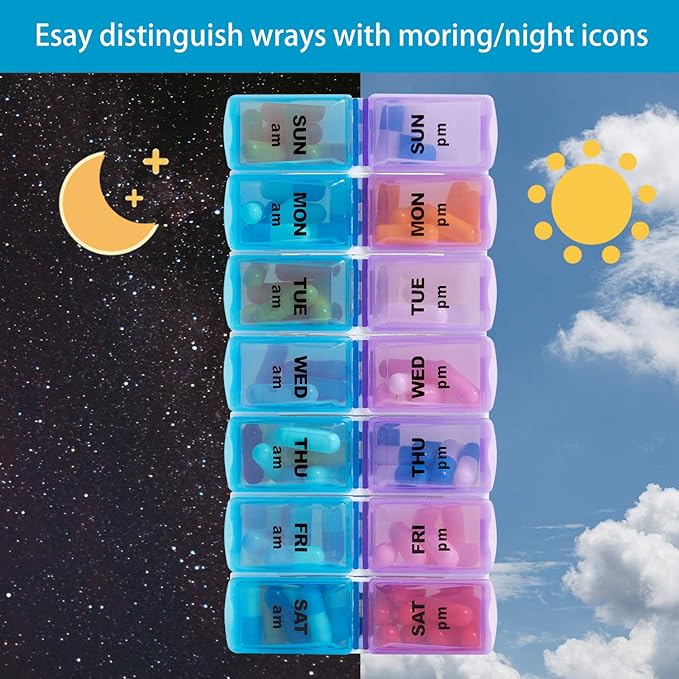 Weekly Pill Organizer 2 Times a Day,7 Day am pm Pill Organizer, Large Daily Pill Cases Pill Box Vitamin Organizer Box,Yellow Floral