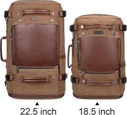 WITZMAN Travel Backpack for Men Women Carry on Luggage Backpack Canvas Rucksack Duffel bag with Shoe Compartment（A2020 Brown）