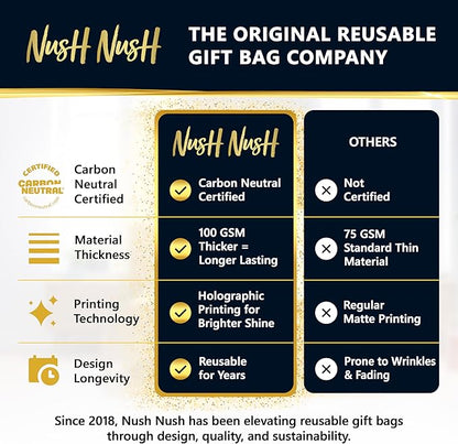 Nush Nush Set of 60 White Gift Bags Medium Size – Shiny Reusable White Gift Bags With Handles - Perfect Goody Bag for Wedding Favors, Holidays, Christmas, Birthday, Small Business, Events – 8Wx4Dx10H