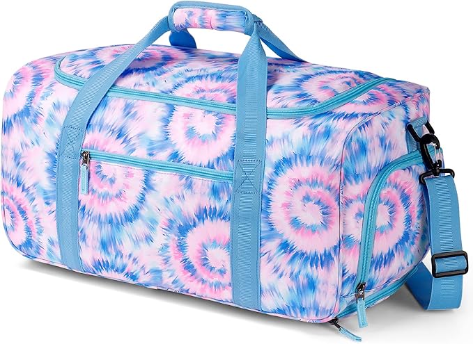 Choco Mocha Girls Tie Dye Suitcase with Wheels Kids Blue Rolling Duffle Bag for Camping Teen Girls Toddler Luggage Bag for Travel, 22inch