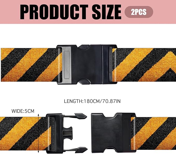 Nuxovilar Luggage Straps of 2 Set Black & Yellow Diagonal Stripes Pattern, 1.96x90.5 inches - Luggage Straps for Suitcases, Fit for Adventure Trips, Outdoor Travel, Daily Commute