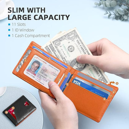 Zitahli Wallet for Men Slim 11 Credit Card Holder RFID Blocking Small Men's Wallet Bifold Minimalist Front Pocket With Mens Gifts Box